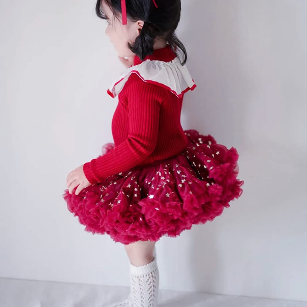 Falda Tul Niña Tutú Ballet Clásica Vestido Princesa Navidad con Cinturón Ancho Tutus de Colores con Estampado de Estrellas
