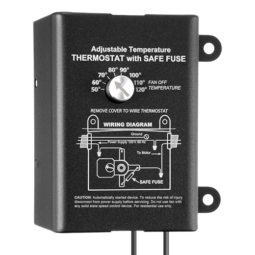 Saillong Attic Fan Thermostat Control Replacement Thermostat with Adjustable Temperature Dial Programmable for Exhaust Fan Greenhouse Cooling System(1 Pack Black)