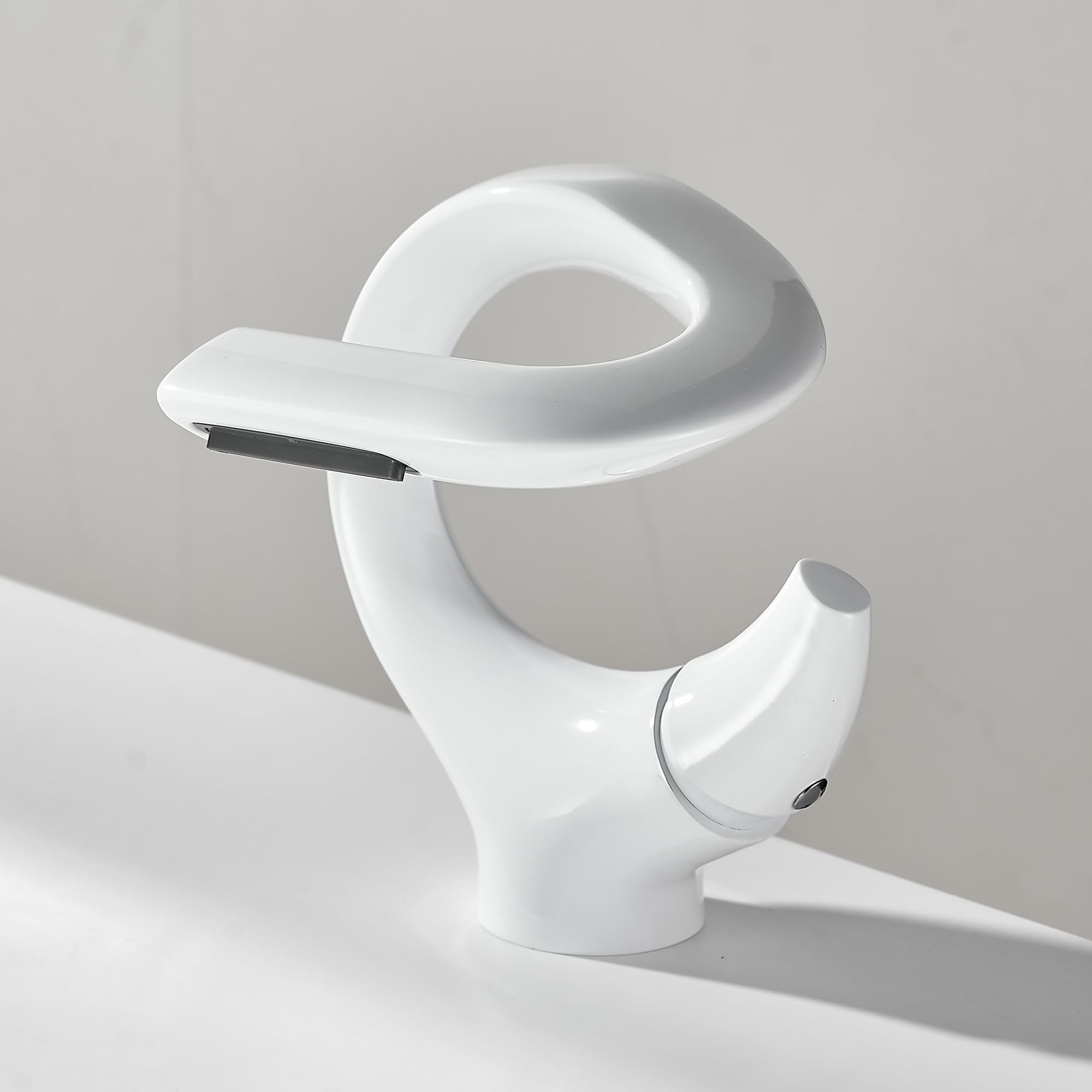 MocArt 7012 Waterfall Faucet, Bathroom S Shaped Creative Faucet, Basin Hot and Cold Mixer Tap, Hotel Bathtub Copper Tap, Ceramic Valve Core, Water Saving Design (White)