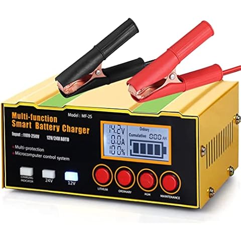 12A Car Battery Charger, 12V/24V Automatic Smart Charger Monitor Charge Maintain Battery with LCD Screen, Intelligent Charges, Repair, Maintains for AGM, Lithium, WET, GEL and Lead Acid Batteries Cover