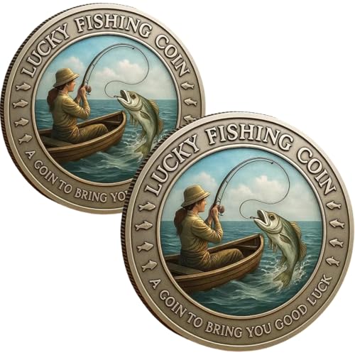 Lucky Fishing Coin-Good Luck Fisherman Metal Token,Good Luck Angler Collectible Keepsake,Men Women Angler Fishing Lucky Challenge Coins,Unique Gift for Fishing Enthusiasts