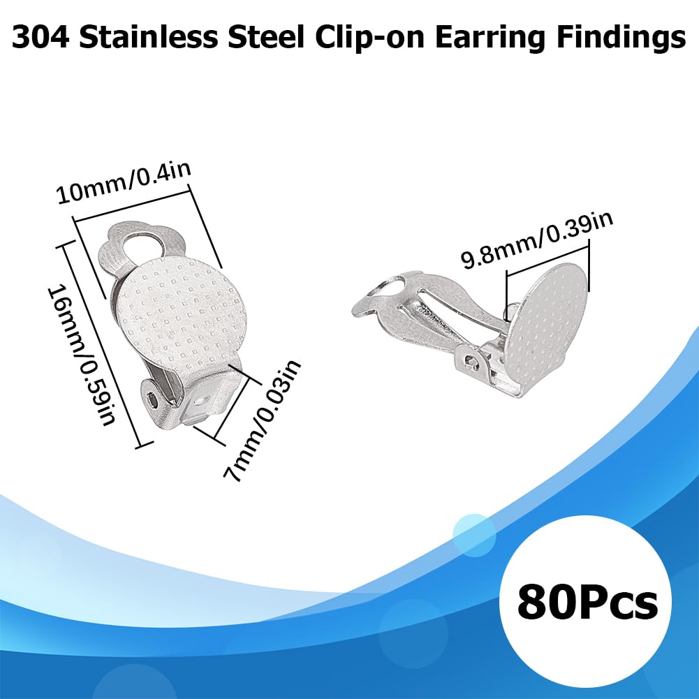 SUNNYCLUE 1 Box 80Pcs Clip on Earring Findings Flat Back Earring Clips 304 Stainless Steel on Converter Non Pierced Components for jewellery Making Accessories DIY Dangle - Image 2
