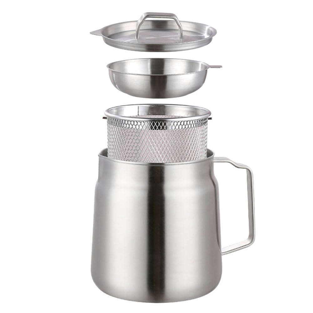 Filtro dell'olio in acciaio inox 304 con coperchio e cestello per friggere, contenitore per grasso per pancetta, per conservare olio e grasso da cucina, 2 l