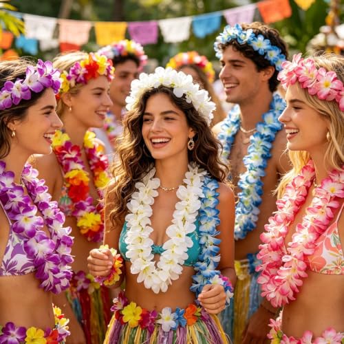 Hawai Lei detalles florales de bienvenida para invitados de cumpleaños y disfraces 4