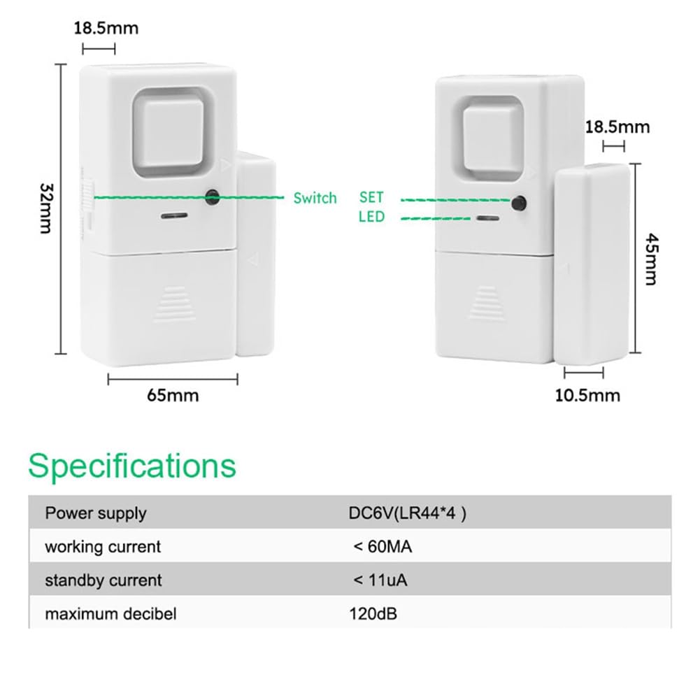 Alarmas de Puerta y Ventana, Volumen Ajustable, Timbre/Alarma, Sensor de Alarma de Puerta y Ventana para Seguridad del Hogar, Seguridad para Niños, Paquete de 4