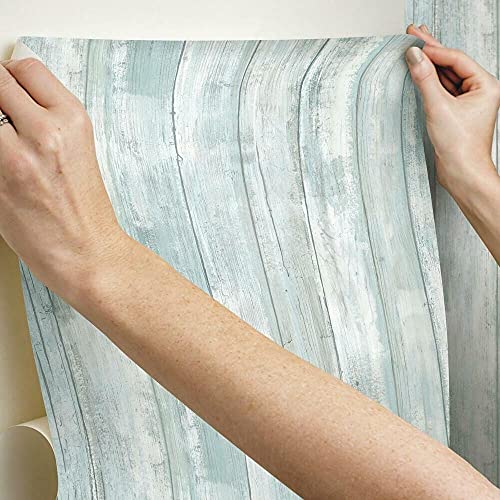 Papier peint décoller et coller bleu vieilli effet planches - 7