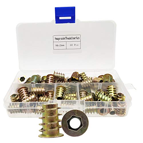 Bardland M6-15 60PCS M6 Zinc Aleación Hex Socket Tuercas roscadas Insertar Tuercas para Muebles de Madera (M6-15 60PCS)