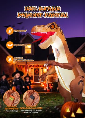Minetom Inflatable Dinosaur Costume Adult, LED T Rex Costume Halloween - image 2