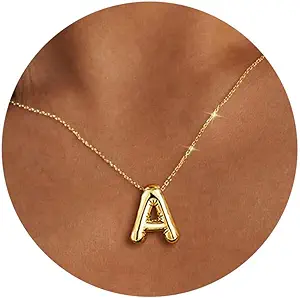 Easter Basket Stuffers Gold Initial Necklace Easter Gifts for Girls Teens Kids, Teen Girl Gifts Trendy Stuff Bubble Letter Pendant Necklace Jewelry Personalized Birthday Gifts for Women