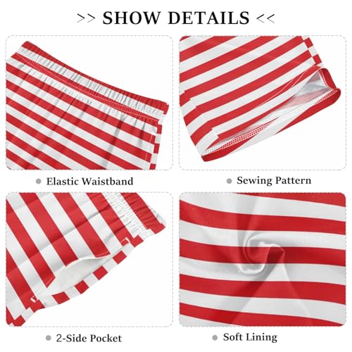 Red with White Stripes Pattern Pajama Shorts Summer Lounge Pajama Bottoms Elastic Waist Pjs Pants for 6-14 Years3
