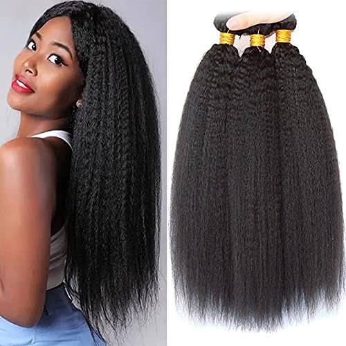 Ladiary 9A Human Hair Bundles Yaki Brazilian Hair Bundles Kinky Straight Hair 16 14 12 Zoll Brasilianische Haare Bündel Echthaar Weave Menschliche Haare Natural Color 300g Cover
