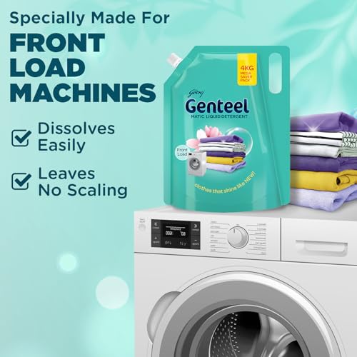 Image of Genteel Matic Liquid Detergent Refill Pouch for Front load Washing - 4kg | No Soda Formula | with Added Fabric Conditioner