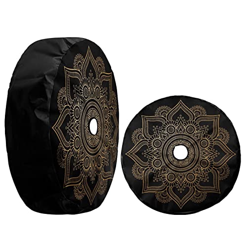 Image of Delerain Spare Tire Cover with Backup Camera Hole Gold Mandala Wheel Covers Sun Protection Waterproof for Jeep Truck RV Trailer SUV and Many Vehicle (14 Inch for Diameter 23 inch-27 inch)
