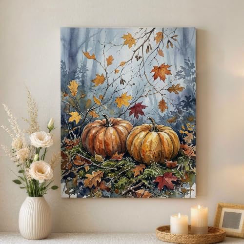 Lienzo decorativo para pared con rama de hojas rústicas e impresiones de otoño