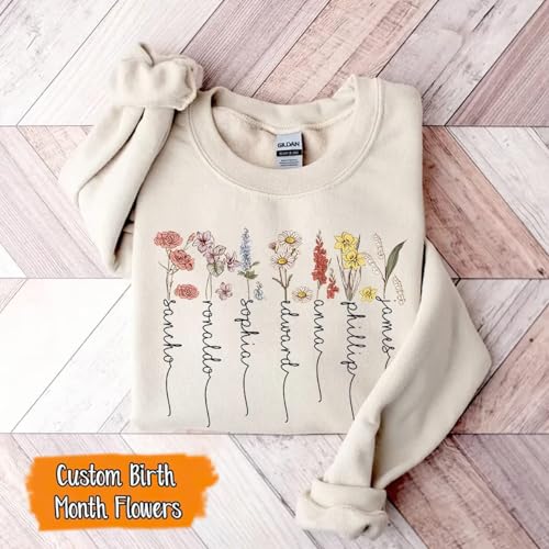 NAZENTI - Custom Grandma Mom Gardens Birth Month Flower Sweatshirt For Women, Mama Gifts For Birthday Mothers Day Christmas2