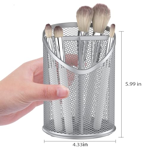 Image of Delifox 2 Pack Pen Holder Mesh Round Pencil (Silver)