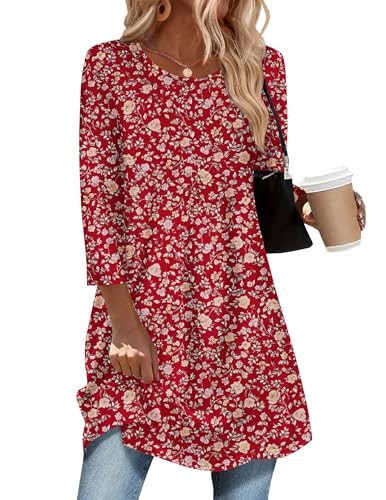 Image of Zeagoo Women Tops 3 /4 Sleeve Dressy Casual Plus Size Tunics Loose Blouses