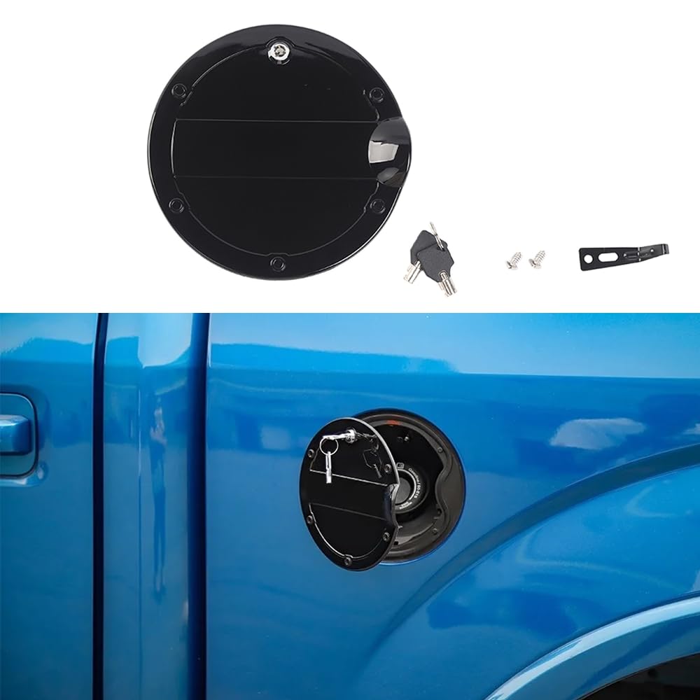 Fuel Tank Cap Cover Fuel Filler Door Locking Gas Cap with Key for Ford F150 2015 2016 2017 2018 2019 2020 Exterior Accessories