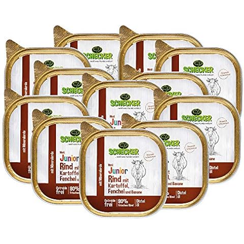 Schecker 12 x 200g Hundemenü Junior mit 80% Rind mit Kartoffel Fenchel und Banane Spezielle Kost Cover
