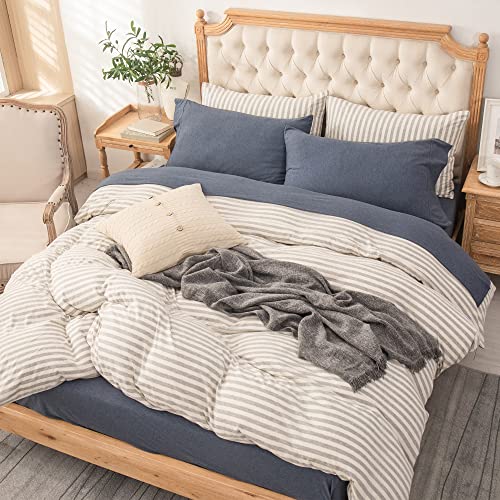 PURE ERA Jersey Knit 4pc Bed Sheet Set 100% T-Shirt Heather Cotton Super Soft Comfy Breathable Fits Mattress Up to 15" Extra Deep Pocket (Heather Navy Blue, Twin)