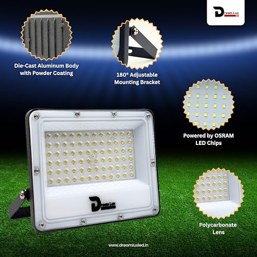 Image of Dreamlux LED Flood Light 50W, IP65 Waterproof Outdoor Light, Cool White 6500K, 130-140 lm /W, Aluminum Body, 6kV Surge Protection, BIS Certified Security Light (Pack of 3pc)