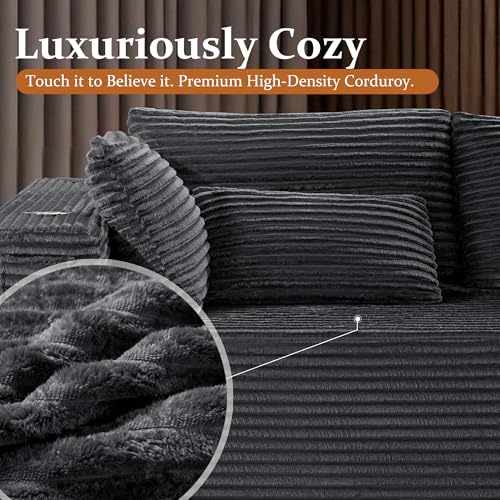 Image of 72 inch Cloud Sectional Couch, Comfort Sleep Sofa for Living Room, Extra Deep Seats No Assembly, Minimalist Modular Couch, Corduroy (Dark Grey, Loveseat Chaise)