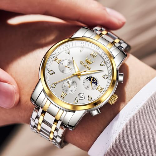 OLEVS Watches for Men,Luxury Big Face Mens Watch Stainless Steel Quartz Analog Dress Watches for Men Luminous Multifunction Chronograph Man Watch Relojes De Hombre3