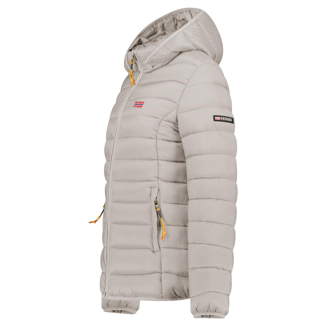 Geographical Norway Atikolor Hood - Chaqueta ligera para mujer con capucha - Chaqueta acolchada cálida mediada - Estilo urbano - Bolsillos con cremallera - insignia y bandera bordada - Corte femenino