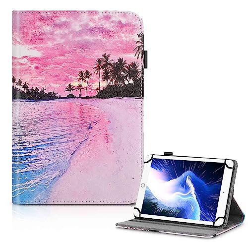 UrbanX 7-8 Inch Universal Tablet Case, Protective Cover StFolio Case for LG G Pad 7.0 LTE 7 8 Inch, with 360 Degree Rotatable Kickstand, Multiple Viewing Angles Stylus Holder - Pink Beach