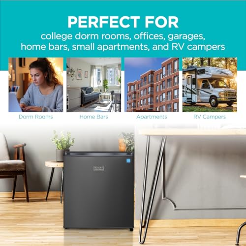 BLACK+DECKER 1.7 Cu. Ft. Compact Refrigerator, ENERGY STAR Certified, Single Door Mini Fridge with Chiller Compartment, Personal Fridge for Home or Dorm Room, R600a Refrigerant, BCRK17B, Black on Fridge.com
