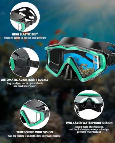 Set de Máscara de Snorkel para Adultos, Máscara de Buceo, Gafas de Natación, Ajuste Automático, Antivaho y Antifugas miniatura 4