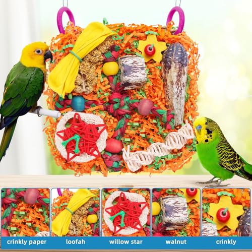Bird Toys for Small & Medium Parrots - Natural Foraging & Shredding Cage Hanging Toys with Seagrass Mat, Starfruit, Loofah Slices for Budgies, Cockatiels, Lovebirds, Conures (1 PCS) - Image 3