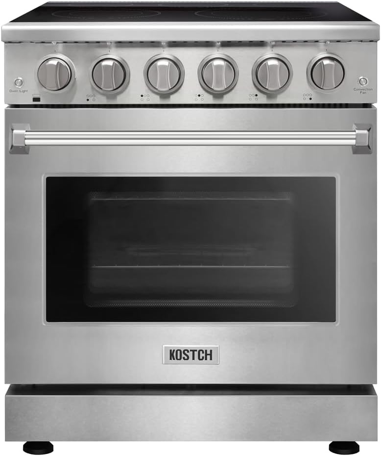 KOSTCH 30 inch Professional Electric Range with 5 Heating Elements Cooktop, 4.55 Cu. Ft. Convection Oven Capacity, Smooth Glass Top, in Stainless Steel, KOS-30RE06H (Stainless Steel)
