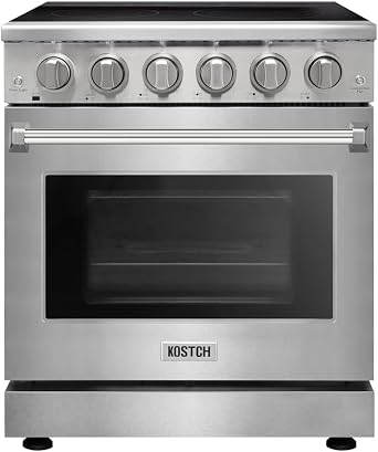 KOSTCH 30 inch Professional Electric Range with 5 Heating Elements Cooktop, 4.55 Cu. Ft. Convection Oven Capacity, Smooth Glass Top, in Stainless Steel