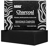 Keika Charcoal Black Soap Bar for Eczema, Psoriasis, Face, Body, Men Women Teens with Oily Skin, 5 oz.
