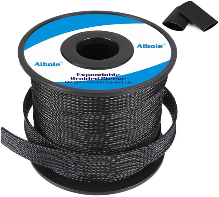 300Ft-1/2inch PET Expandable Braided Wire Sleeving,Wire Loom Cable Sleeve for TV,Computer,Home Theater,Automotive,Home Industrial,Electrical Wires,Chemical,Protect Cat from Chewing Cords,Black