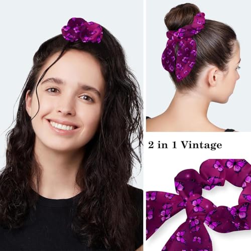 Image of Colored Butterflies Scrub Caps Women Ponytail, Adjustable Bouffant Surgical Caps with Button, Nurse Hats Long Hair