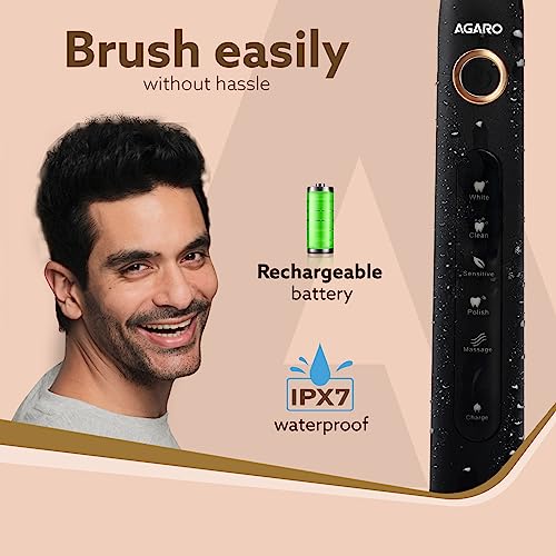 AGARO COSMIC PLUS Sonic Electric Tooth Brush For Adults With 5 Modes, 5 Brush Heads, 1 Interdental Head, Carry Case & Rechargeable With 4 Hours... - Image 6
