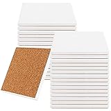 JOIKIT 30 Packs 4 x 4 Inch Ceramic Tiles for Crafts Coasters, Square Unglazed White Ceramic Tiles with Cork Backing Pads, Use with Alcohol Ink or Acrylic Pouring, Make Your Own Coasters
