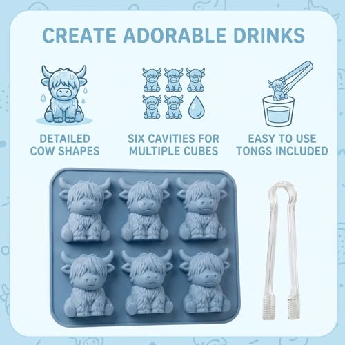 Molde de cubitos de hielo vaca Highland azul silicona miniatura 4