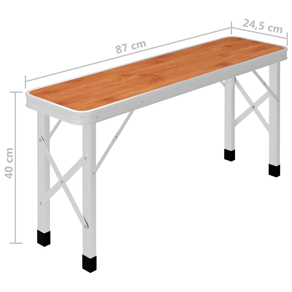 vidaXL Table de Camping Pliable avec 2 bancs Aluminium Marron