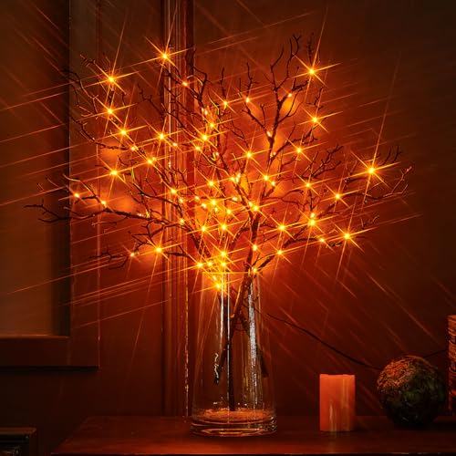 Birchlitland ハロウィンブランチ 18インチ 75LED オレンジフェアリーライト 電池式 花瓶用タイマー付き [3]