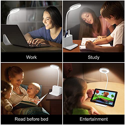 Desk Lamp with Organizer, 3 Color LED Desk Light, Dimmable Dorm Lamp, Plug-in Study Lamps for Desk, Flexible Gooseneck, Office Desk Lamp, LED Desk Lamp, Small Lamp for Desk, Laptop Video Call Light - Image 6