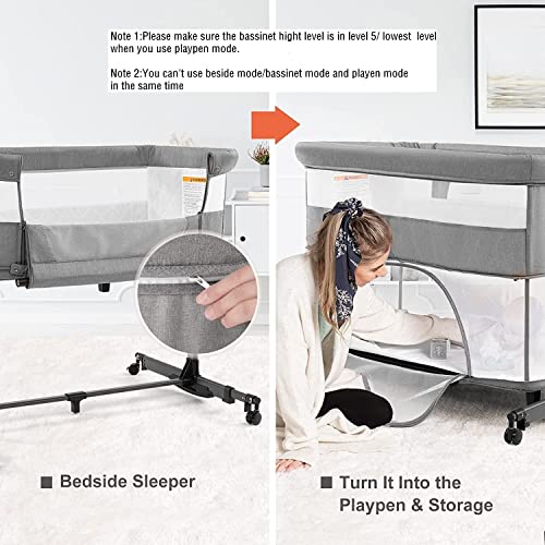 Nordmiex Baby Crib,3 In 1 Bassinet For Baby,Bedside Sleeper Bedside Baby Bassinets Crib For Newborn,Adjustable Portable Baby Bed For Infant/Baby,Gray thumb #3