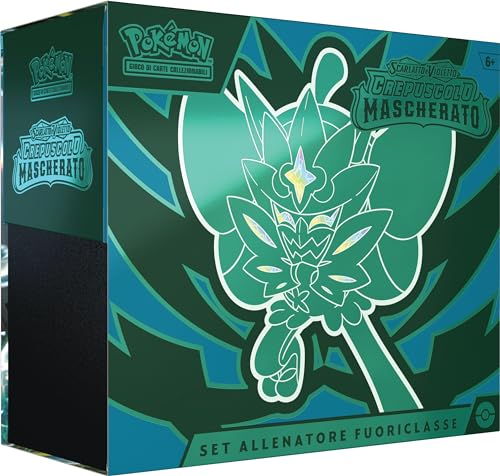 Set Allenatore Fuoriclasse dell’espans. Scarlatto e Violetto - Crepuscolo Mascherato del GCC Pokémon (1 carta promoz. di Ogerpon Maschera Turchese, 9 buste di espans. e accessori premium), italiano