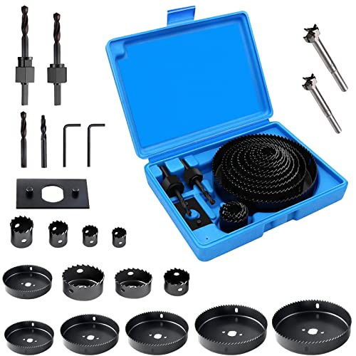 Hole Saw Set, 23Pcs Hole Saw Kit with 13Pcs Saw Blades, General Purpose 3/4' to 5' (19mm-127mm) Hole Saw, Mandrels, Hex Key with Storage Box, Ideal for Soft Wood, PVC Board