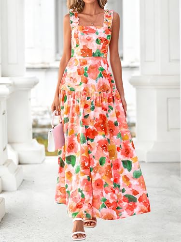 Image of BTFBM Dresses for Women Summer 2026 Formal Sleeveless Smocked Floral Long Wedding Guest Dress Party Spring
