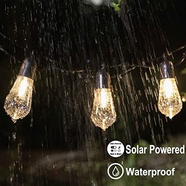 Solar Outdoor String Lights, 25FT Patio Lights String Waterproof with 20 Warm White LED Shatterproof ST58 Bulbs, Perfect for Garden, Backyard, Pergola, Party, Cafe, Camping Decoration (25FT)
