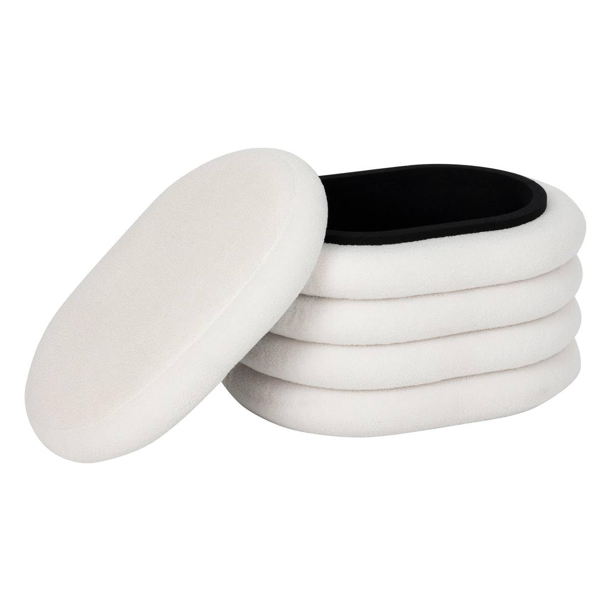 Atmosphera - Pouf Coffre Giulia, Tissu Bouclette Blanc, L 59 x P 45 x H 40 cm - pour Salon, Chambre, Entrée, Meuble de Rangement