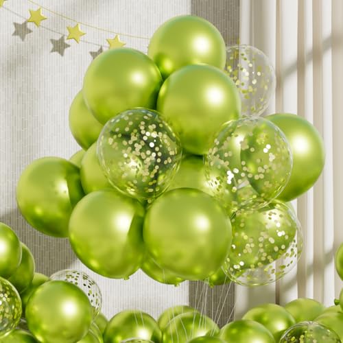 Image of RainbowQ Metallic Lime Green Balloons: 55Pcs 12 inch Chrome Light Green Confetti Latex Balloon for Birthday Anniversary Wedding Dinosaur Decoration